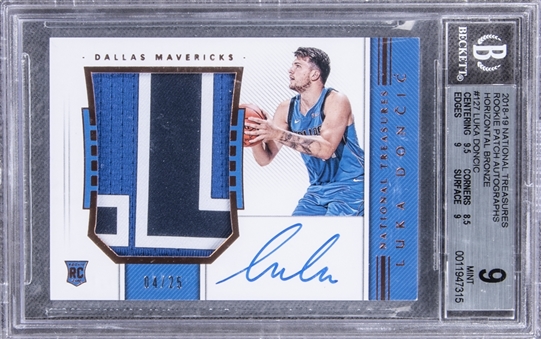 2018-19 Panini "National Treasures" Horizontal Bronze RPA #127 Luka Doncic Signed Patch Rookie Card (#04/25) – BGS MINT 9/BGS 10